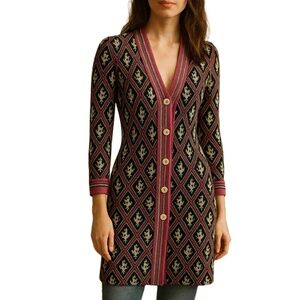 Vintage‎ Antony Glasgow Cardigan Sweater Pink Black Knit Geometric Dog Pattern